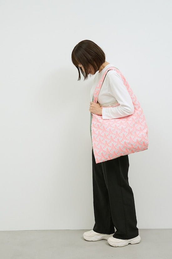 TWINS bag <L> [pink triangle × green stripe].