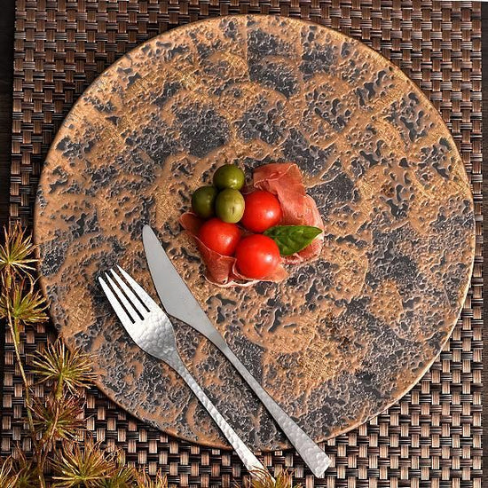 Gold Tataki Flat Plate, gold type, Japanese tableware, round large plate, made in Japan, Minoyaki, stylish, modern