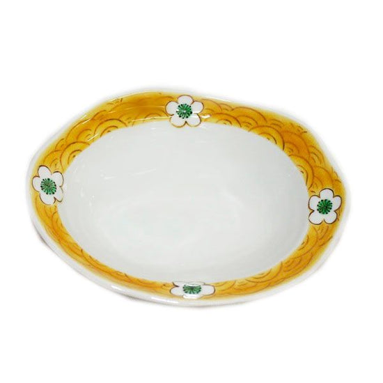 [Eisyou] Six-sided oval bowl with white flower design