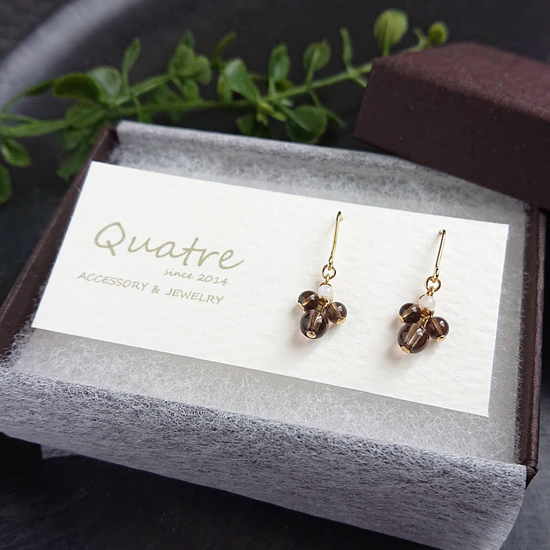 Smoky quartz Pierced earrings quatre