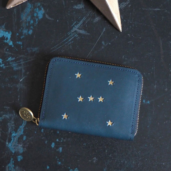 Round Zipper Compact Wallet in Cowhide Leather (ORION Night Blue)