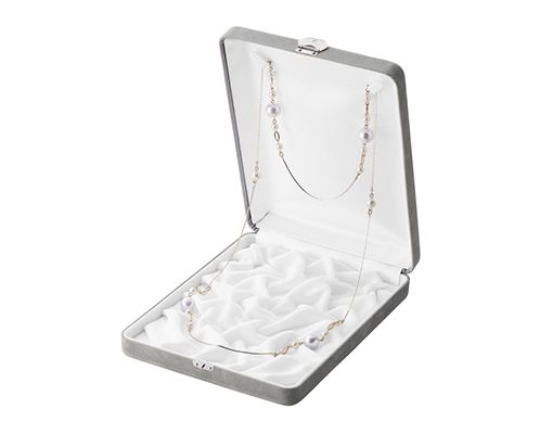 Case for long necklace and long pearls, chamois style fabric, base paper, wrinkle finish, with front clasp, SEIME series, 6 pieces, AR-N715