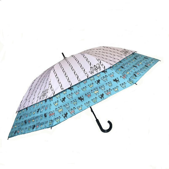 Transform Umbrella Stripe & Cat Pattern Hemmed Umbrella Sunny / Rainy Black Coated Body Lining