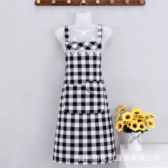 100% Cotton [Shoulder H-Shaped Full Apron with Front Hanging] Check Pattern