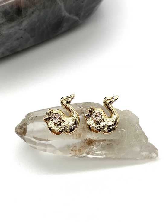 Sophia pierced earrings | baby swan | gold