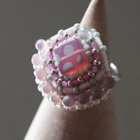 Also for scarf clasp! Chatty Ring 129 Free Size Beaded Embroidery Ring Dot Capped Ring