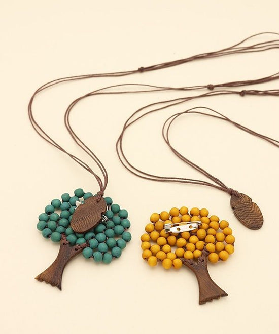 Wood tree top brooch necklace in 4 colors, detachable A24WPN062