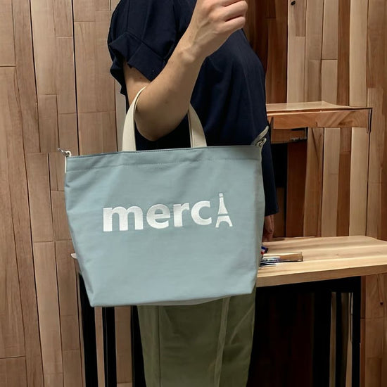 2way Handbag with Merci Logo Embroidery Light Blue