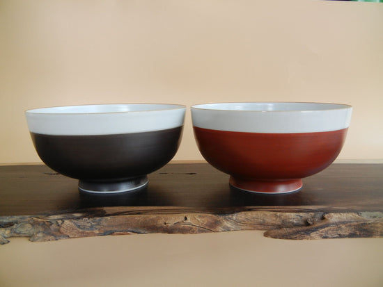 Red and black colored noodle bowl (white porcelain)