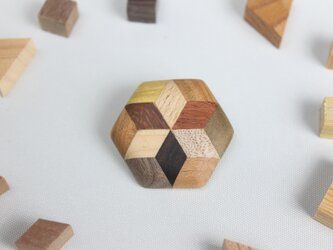 Hexagonal Brooch with Marquetry Stars
