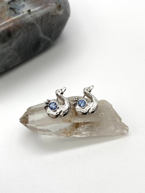 Sophia pierced earrings | baby swan | silver