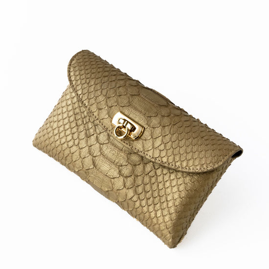 Flap wallet fleur long python / antique gold