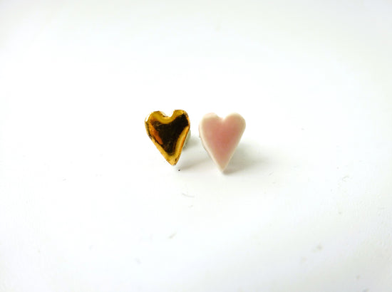 kotsubu ceramic pierced earrings (heart, pink + gold)