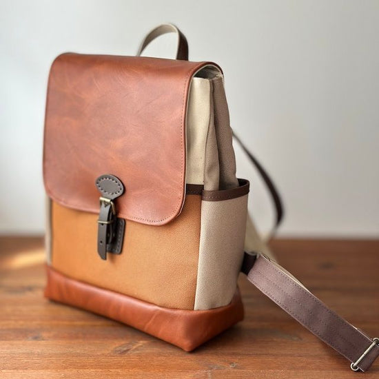 Canvas and synthetic leather backpack (camel, rawhide, mushroom)