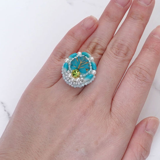 Fashionable ring 17 free size beaded embroidery ring leaf bijoux blue white colorful multicolor