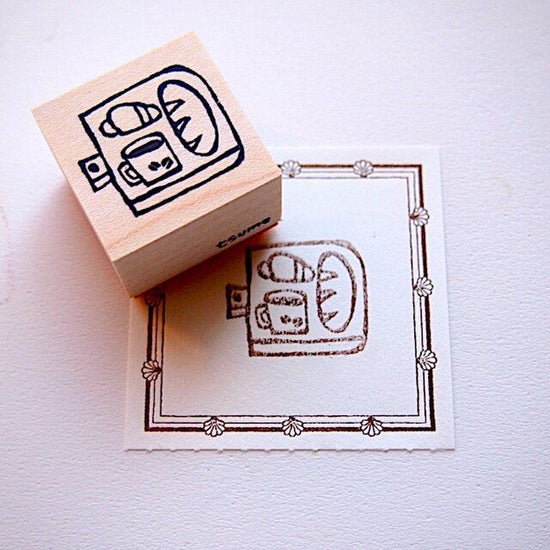 Rubber Stamp- [Bread on tray] (red rubber)(3cm)