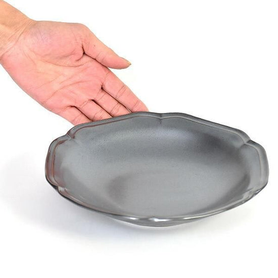 Noir 21cm deep dish, black type, Western tableware, round plate, made in Japan, Minoyaki, stylish.