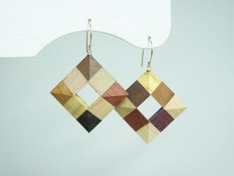 Wood Crystal Square Earrings