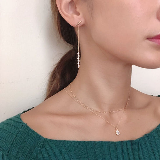 Pearl Stick Long Pierced Earrings Clip-on earrings