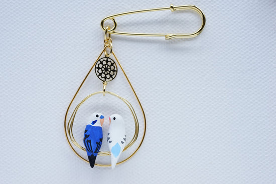 Two Budgies (Blue & White) Brooch