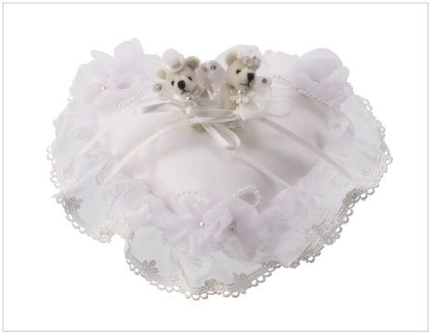 Ring Pillow with Heart-Shaped Organdy Bear for Bridal Rings RP-001