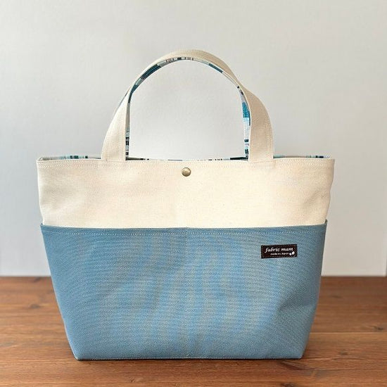 Solid canvas tote A4 (Blue Jade Blue and Flickering Multi Stripe)