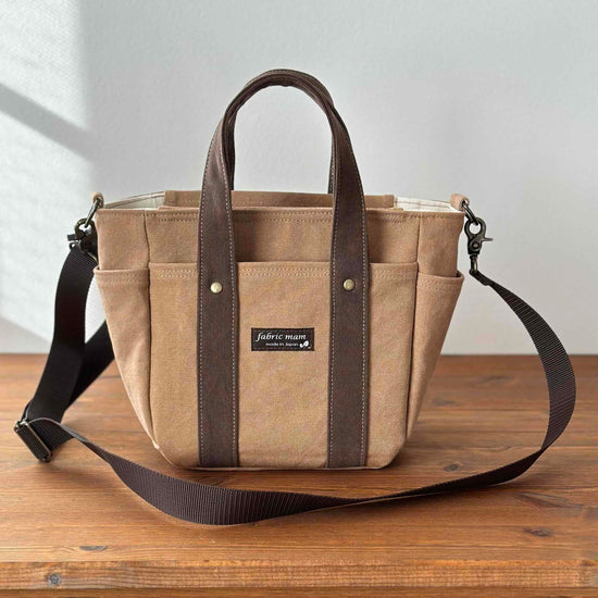 Bio-washed canvas shoulder bag in dark beige