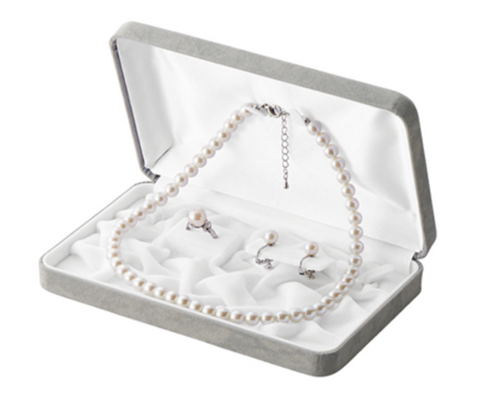 Pearl Necklace Case for 3 rings, clip-on earrings, and necklace set, SEIME series with interior crinkle finish, 6 pieces, AR-NER700