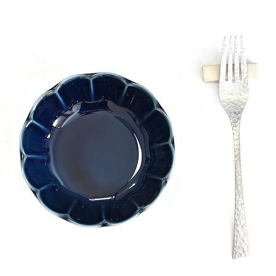 Fiore navy flower-shaped 13cm small bowl, blue type, Western tableware, round bowl, made in Japan, Minoyaki, stylish.