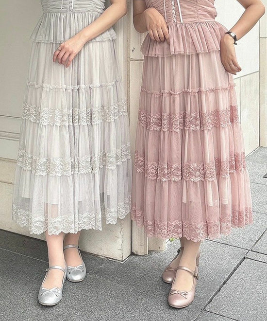 Lace Switched Tulle Tiered Skirt / an another angelus [50BG03q015].