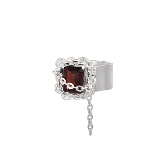 Sliver925 Chain Frame Ring with Chain (Garnet)