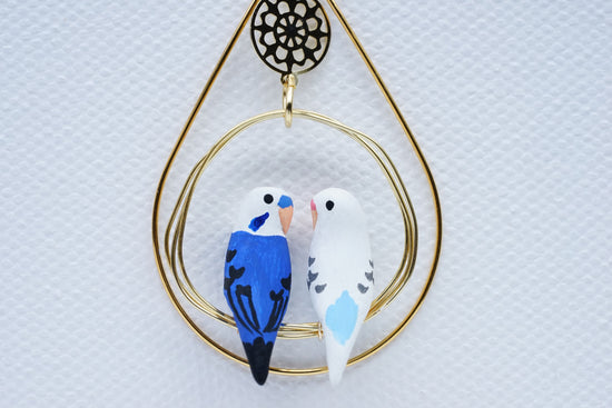 Two Budgies (Blue & White) Brooch