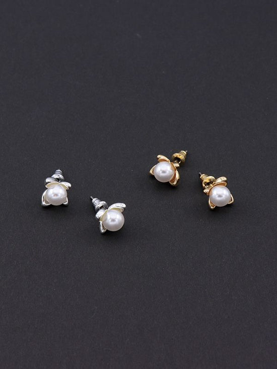 Metal pearl pierced earrings (2 colors)
