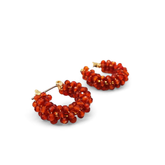 산호 붉은 마노 피어싱 귀걸이 (대)