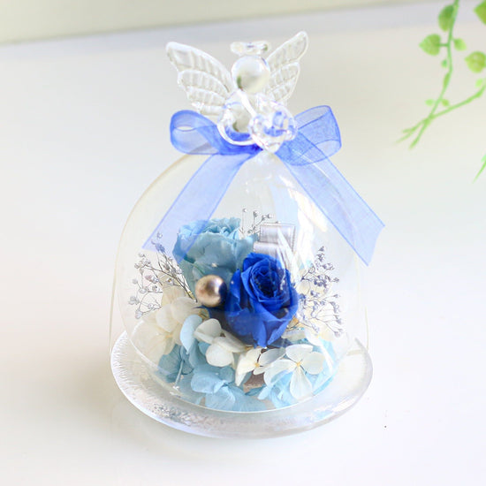 Flower arrangement, glass dome <blue