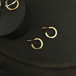 [Brass ]Flat mini hoop pierced earrings "14kgf post"[K10.K18 post changeable] small small gold