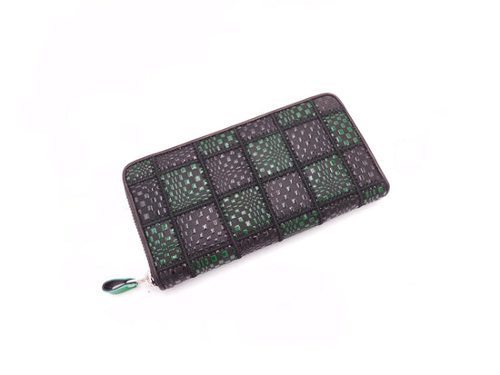 Checkered Patchwork Round Long Wallet