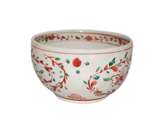 [Eisyou] 5" bowl, red glaze with floral motifs