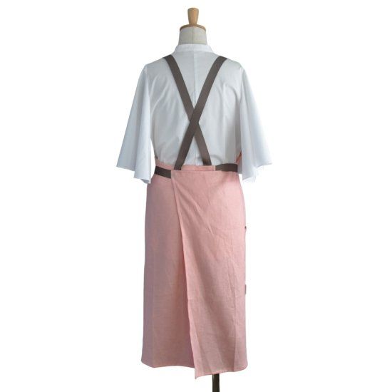 Linen Apron with Shoulder Straps Pastel Pink and Amber