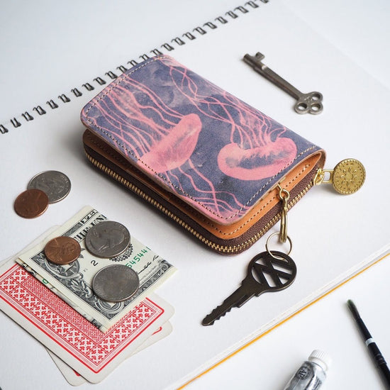 Key Wallet [ Mini Wallet + Key Case ] (Jellyfish) Leather All Leather Compact