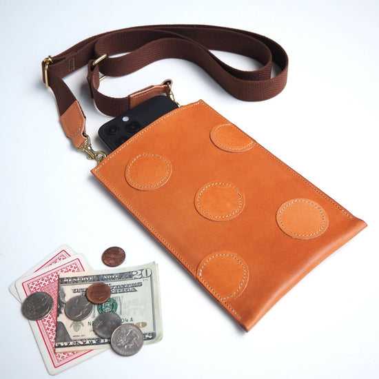 Slim Cellphone Pochette (Oil Leather, Polka Dot Patchwork) Cellphone Shoulder