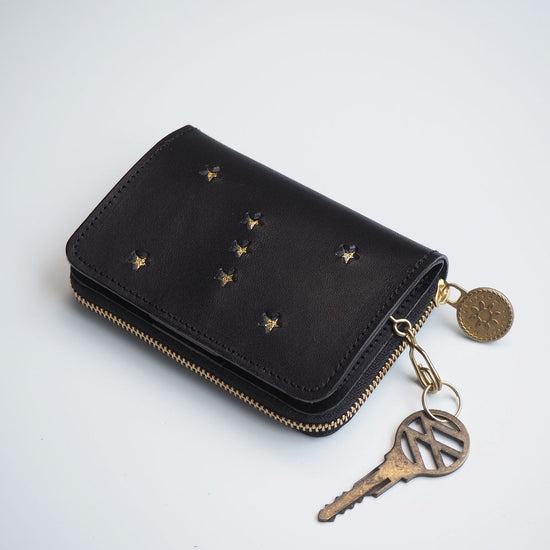 Key Wallet [ Mini Wallet + Key Case ](ORION Black) Cowhide Compact Star