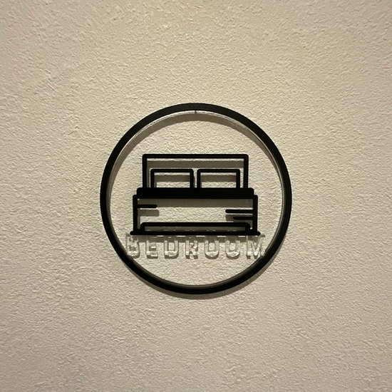 Room Sign BEDROOM for Wall-Mounted Floating Icon Clear Lettering