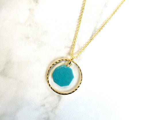 ceramic and gold ring necklace (turquoise)