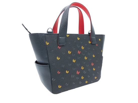 Multi-Color Printed Inden Bucket Tote, Black, Red and Yellow Urushi