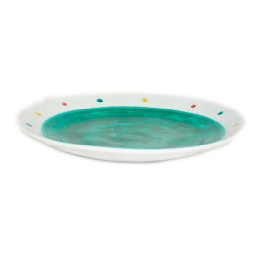 [Eisyou] Green glazed plate with polka-dot design, 7.5 x 7.5 cm