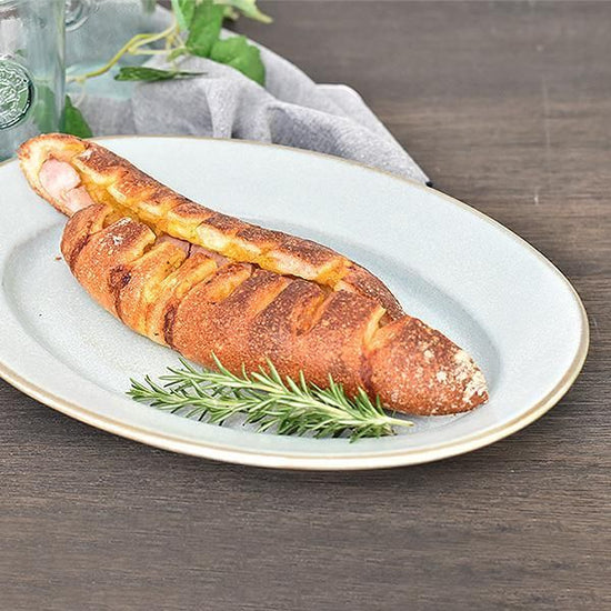 Soda 12" oval blue Western tableware, oval plate, shaped plate, made in Japan, Minoyaki, stylish.