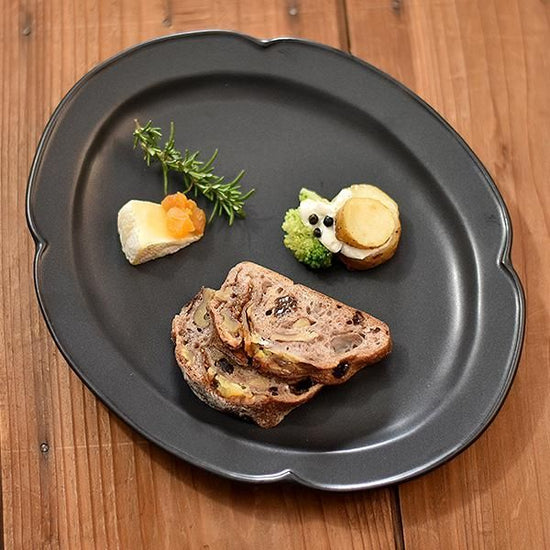 DEPRE Black Oval Plate, L, Black type, Western tableware, shaped plate, made in Japan, Minoyaki