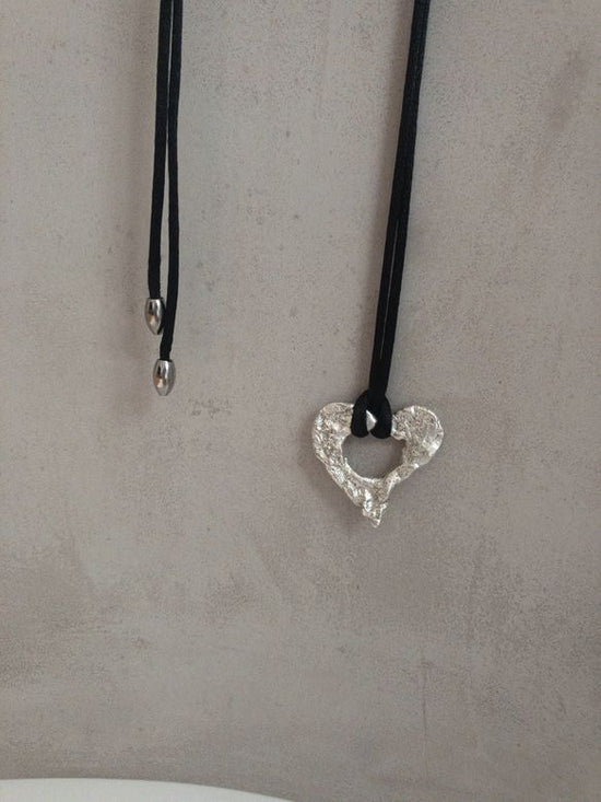 Satin cord "one of a kind" silver950 ♡ heart motif ♡ necklace silver removable