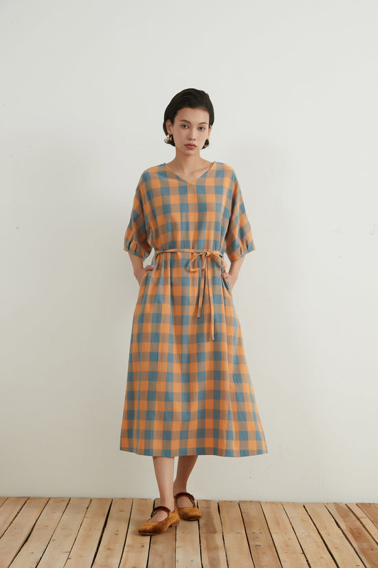 COTTON BICOLOR CHECK DRESS